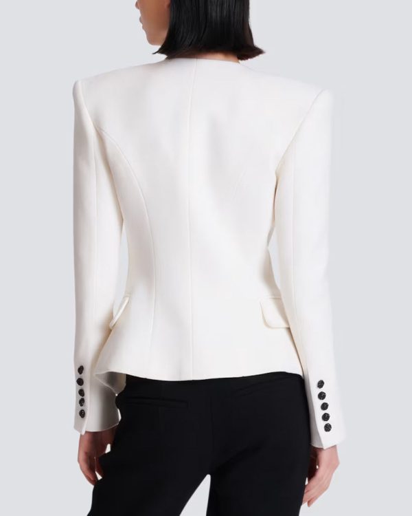 Blanc Crepe Collarless Double Breasted Jacket Supply