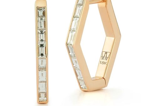 Baguette Diamond Hexagon Hoop Earrings Supply