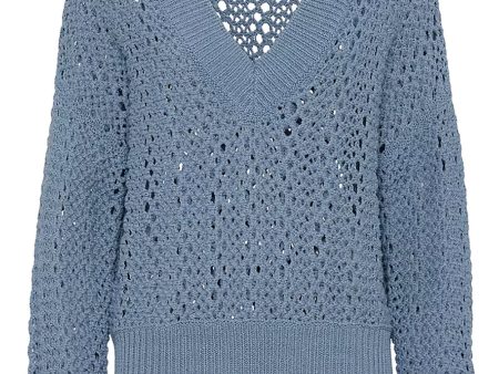 Arctic Blue Open Knit V Neck Pullover Discount