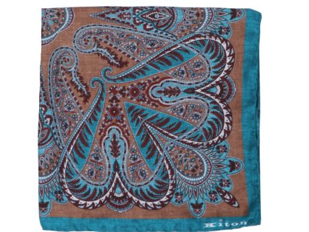 Teal and Brown Paisley Pocket Square on Sale