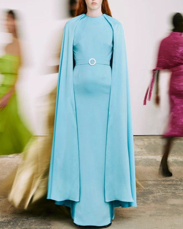 Turquoise Round Neck Mercury Pencil Gown on Sale