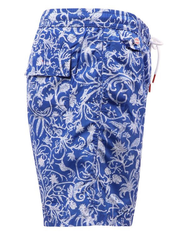 Blue and White Print Swim Shorts For Cheap