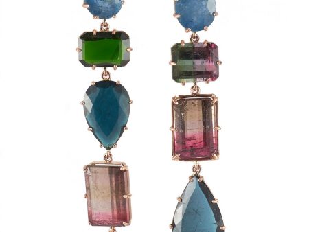 Blue Quartz and Tourmaline Earrings For Sale