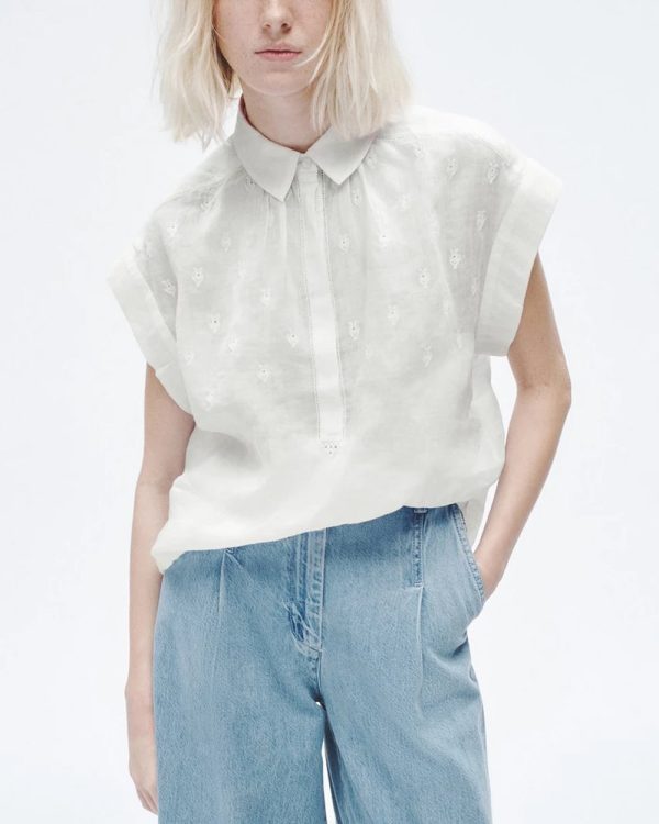 White Embroidered Robin Top Sale