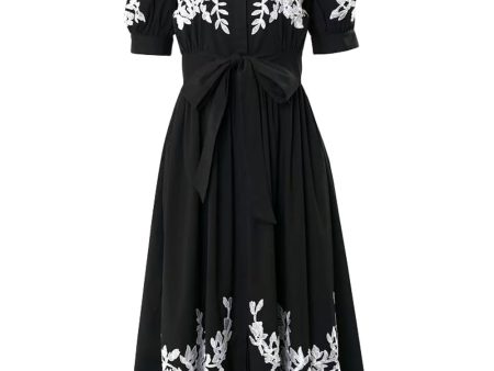 Black and White Embroidered Tie Waist Shirt Dress Sale