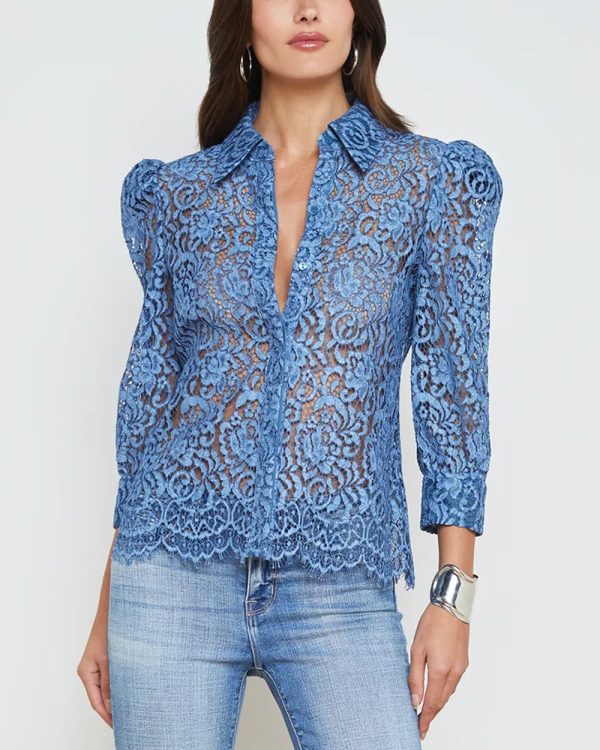 Indigo Lace Andrea Blouse Discount