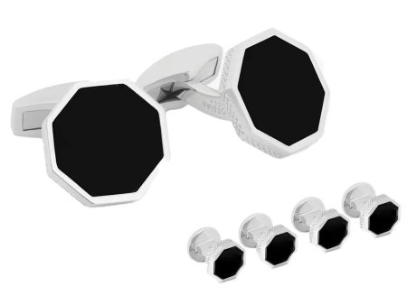 Silver and Black Onyx Octagon Cufflinks Online now