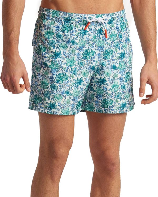 Blue and Green Floral Swim Short For Sale