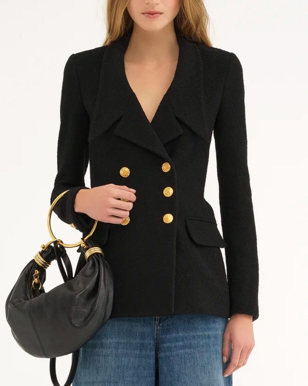 Black Blouclette Double Breasted Blazer Hot on Sale