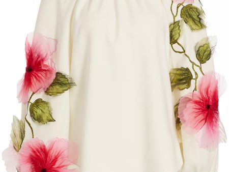 White Hibiscus Embellished Blouse Fashion