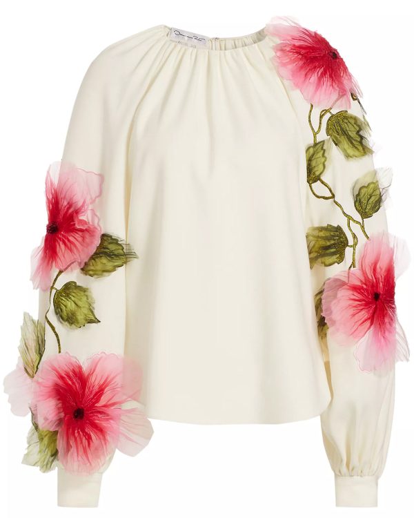 White Hibiscus Embellished Blouse Fashion