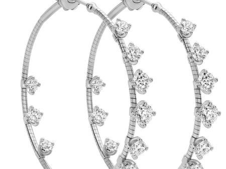 White Gold and Diamond Hoop Earrings For Discount