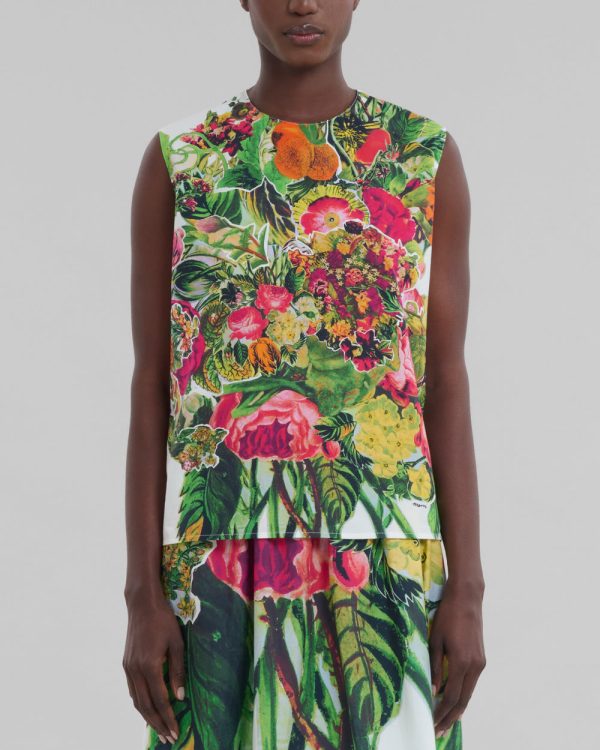 Acid Green Mystical Bloom Print Sleeveless Top Online Sale