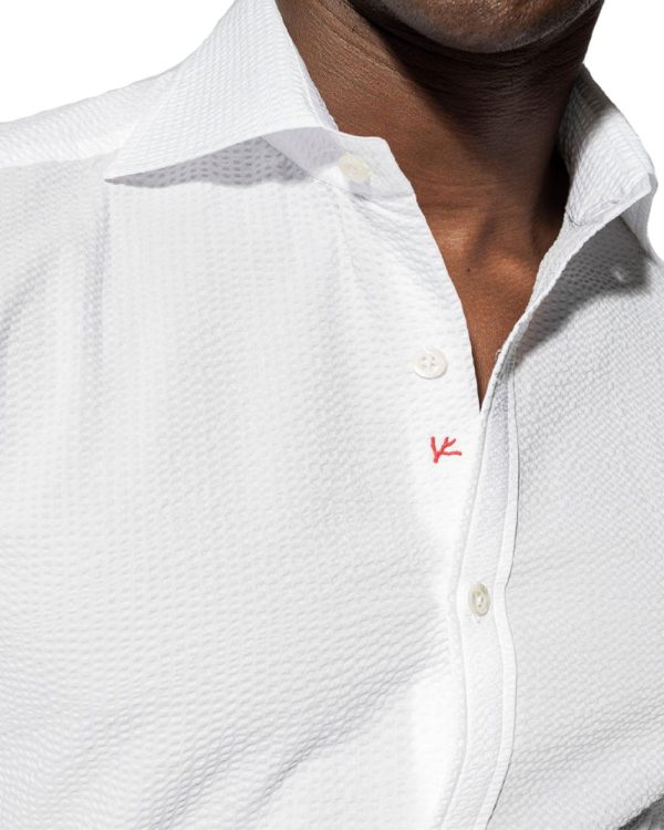 White Seersucker Sportshirt on Sale