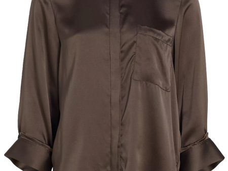 Turkish Coffee Silk Boyfriend Shirt Hot on Sale