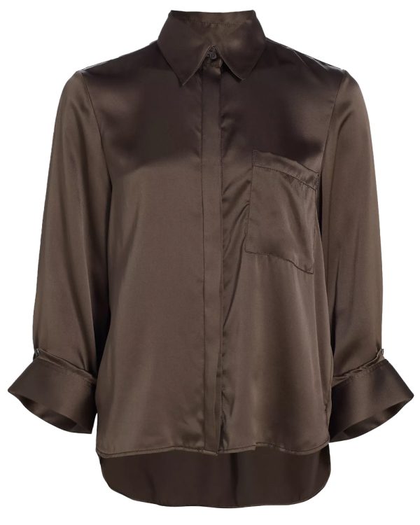 Turkish Coffee Silk Boyfriend Shirt Hot on Sale