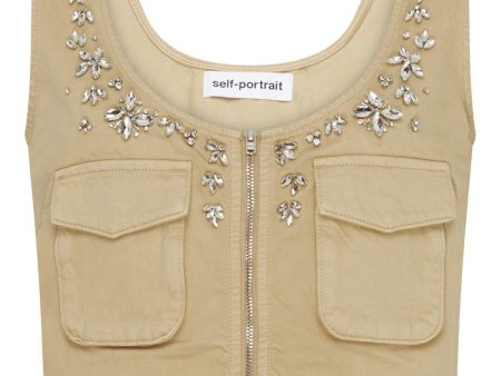 Beige Embellished Denim Cargo Top Supply