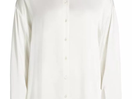 White Satin Button Down Shirt Sale