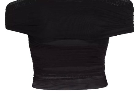 Black Isadola Folded Off Shoulder Ruched Top Discount