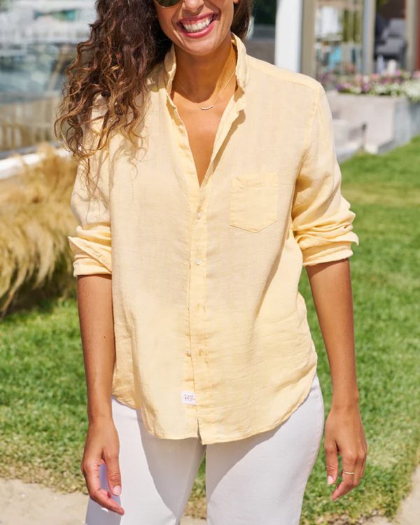 Yellow Stripe Linen Eileen Button Up Shirt For Discount