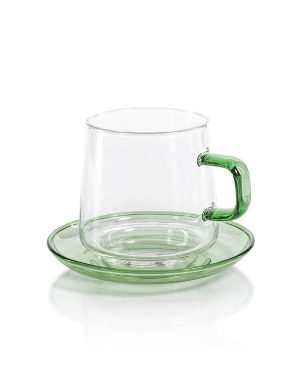 Baglioni Glass Tea and Coffee Cup with Saucer in Green Fashion