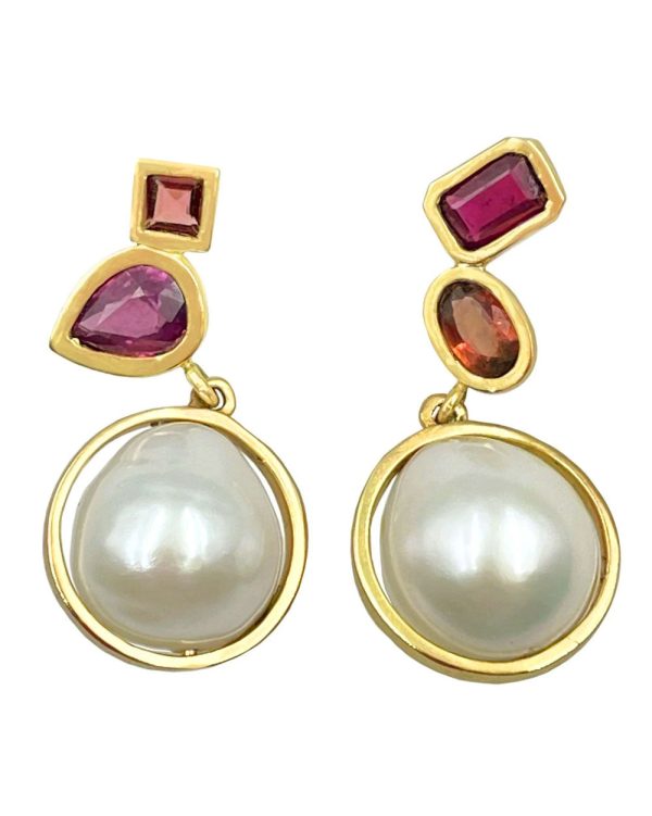 Two Bezel Cluster and Pearl Earrings For Sale