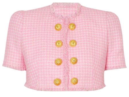 Blanc and Rose Tweed Vichy Cropped Jacket For Cheap