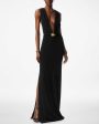 Black Jersey Sable Deep V Evening Dress For Discount