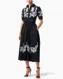 Black and White Embroidered Tie Waist Shirt Dress Sale