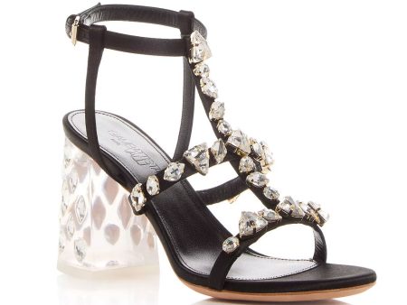 Diamond Dip Satin Sandal in Black on Sale