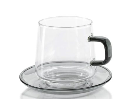 Baglioni Glass Tea and Coffee Cup with Saucer in Grey on Sale