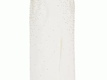 White Ladylike Denim Skirt with Crystal Trickle on Sale