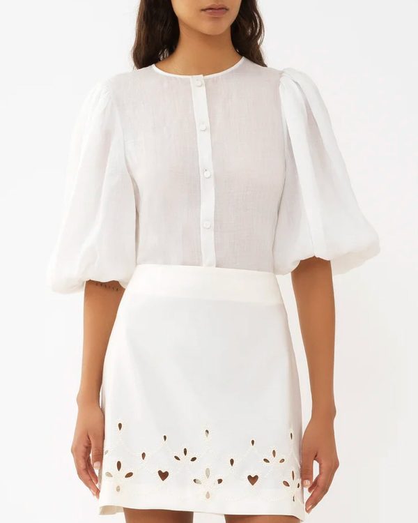 White Balloon Sleeve Blouse Discount