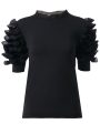 Black Short Sleeve Ruffle Knit Top Hot on Sale