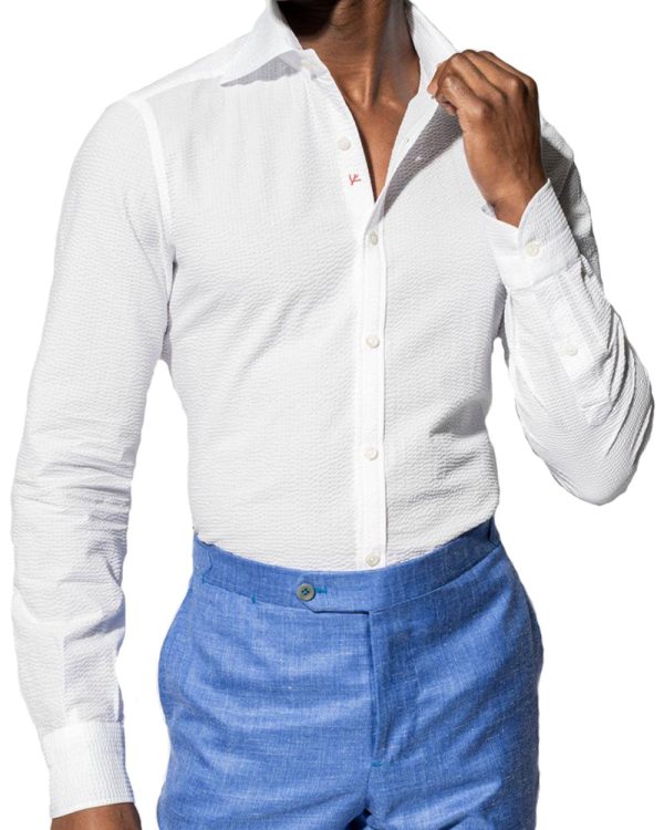 White Seersucker Sportshirt on Sale