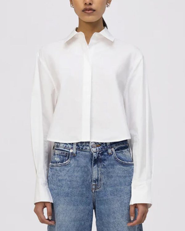 White Crop Renata Button Down Shirt Online Sale