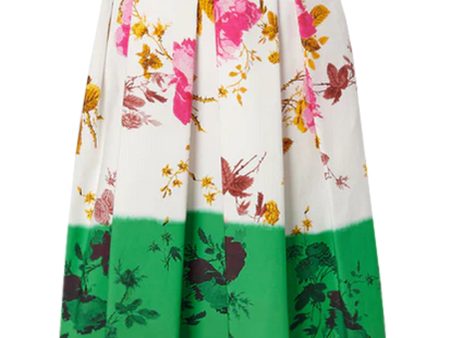 White and Green Sparkle Colorblock Volume Midi Skirt For Discount