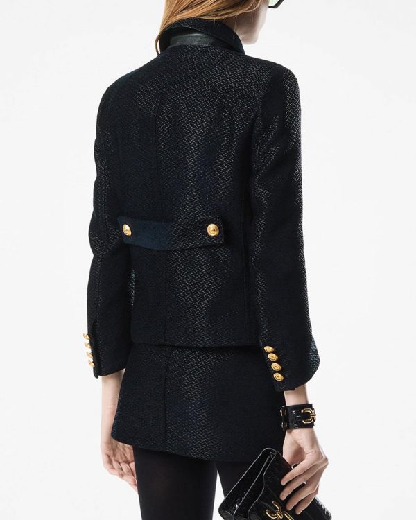 Black Silk Boucle Peacoat Sale