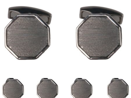 Silver and Black Rhodium Polished Octagon Cufflinks Fashion