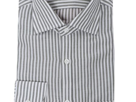 White and Green Striped Dress Shirt For Sale