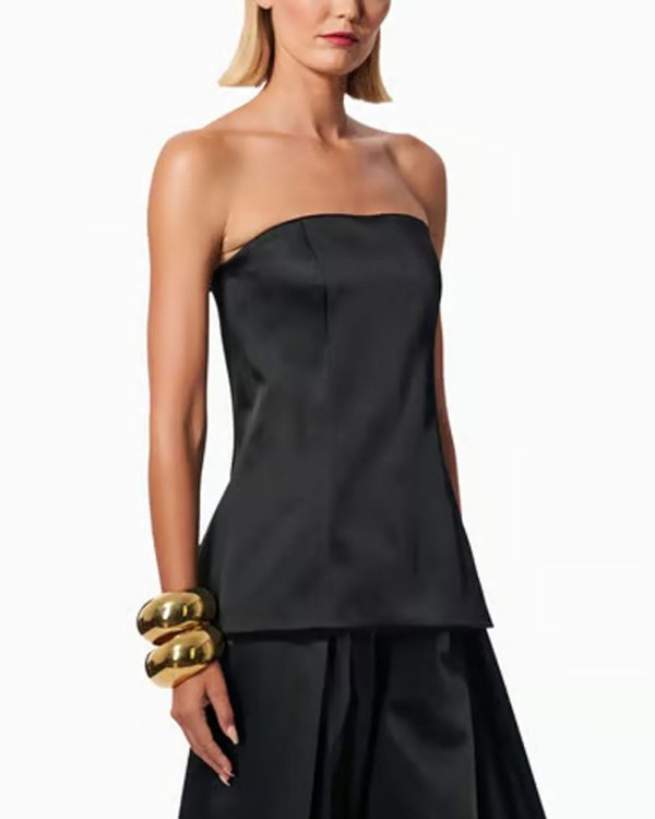 Black Satin Strapless Princess Seam Blouse Online Sale