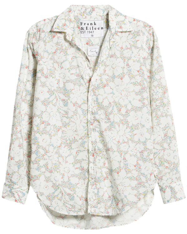 White Tiny Floral Print Frank Button Up Shirt Online Hot Sale