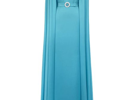 Turquoise Round Neck Mercury Pencil Gown on Sale