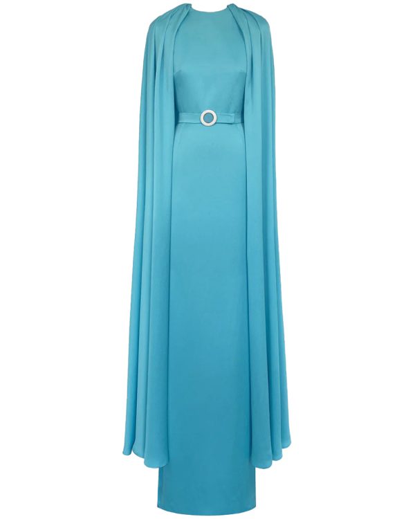 Turquoise Round Neck Mercury Pencil Gown on Sale