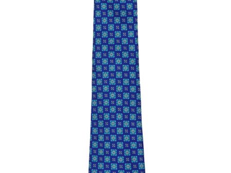 Turquoise and Blue Diamond Medallion Printed Tie For Sale