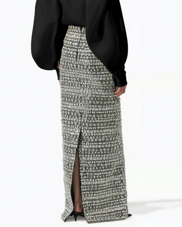 Black Embellished Maxi Skirt For Discount