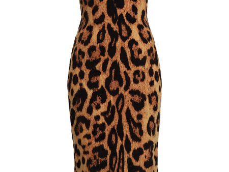 Biege Jaguar Off The Shoulder Pencil Dress on Sale