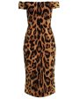 Biege Jaguar Off The Shoulder Pencil Dress on Sale