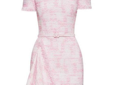 White and Pink Tweed Drape Dress Online now