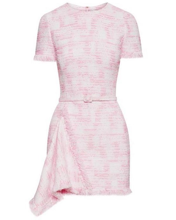 White and Pink Tweed Drape Dress Online now